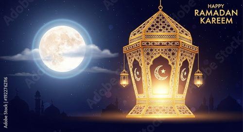 Ramadan Kareem lantern and moon.