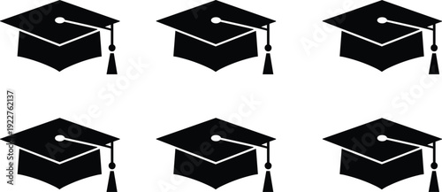 Academic Graduation Cap Icons Set for Higher Education Commencement and University Achievement