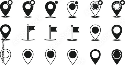 Comprehensive GPS Location Pin and Map Flag Icon Set for Navigation and Destination Tracking