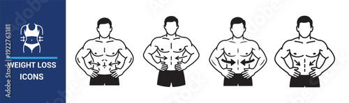 Weight Loss Icons Set – Before After Body Transformation Vector Illustration eps 10