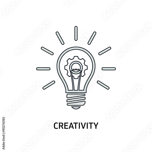 Lightbulb with gear inside minimalist line art in black and white for creative inspiration