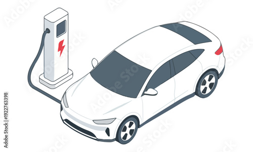 Electric Car Charging at EV Station Isometric Illustration