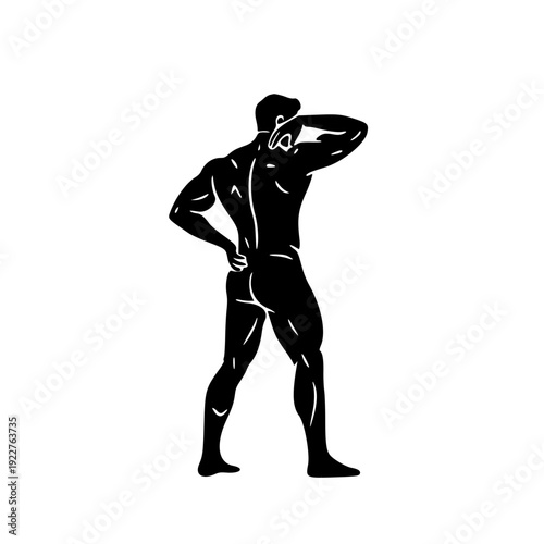 Muscular Male Bodybuilder Silhouette Standing Pose Fitness Vector Illustration