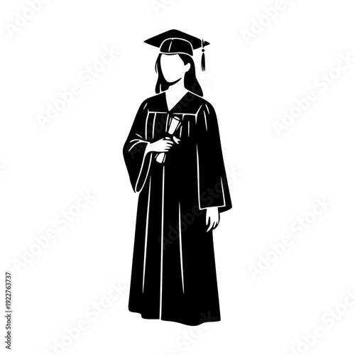 Female Graduate Holding Diploma Graduation Silhouette Vector Illustration