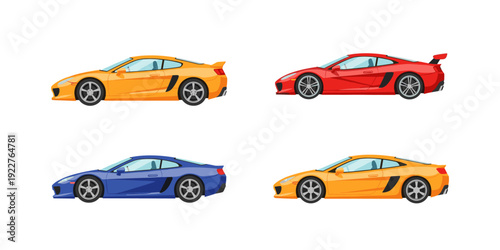 Car icon collection in cartoon style. Set of car icons in different shape and color