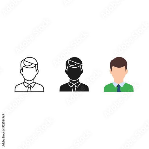 Three simple illustrations of men's heads and shoulders Vector