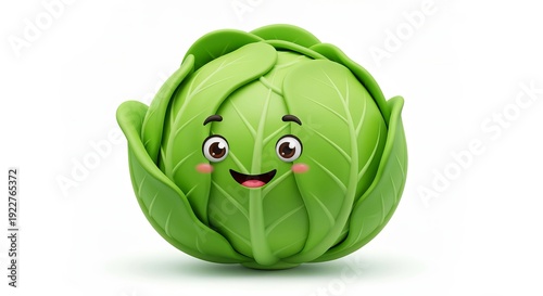 Adorable Cartoon Cabbage Character with Big Expressive Eyes, Soft Green Tones and Friendly Smile