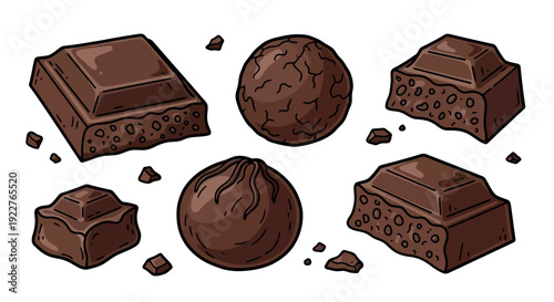 Delicious sweet chocolate pieces and truffles arranged in a delightful composition perfect for confectionery packaging food blogs or dessert menu designs