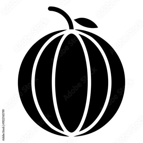 Black and white Cantaloupe Icon Silhouette Vector Illustration on White