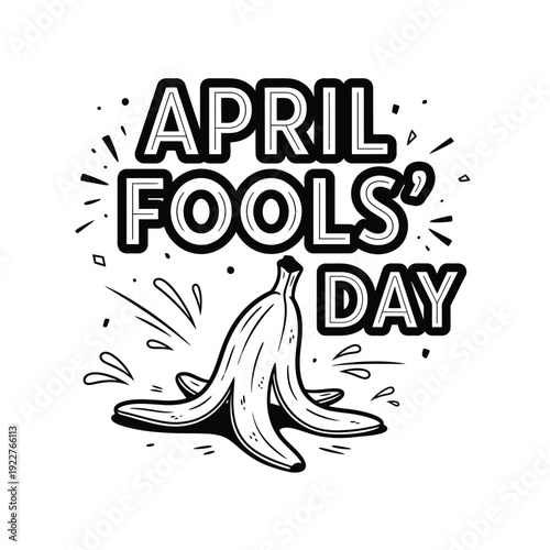 April Fools' Day illustration of a slippery banana peel with a splash effect, perfect for pranks and holiday greetings.