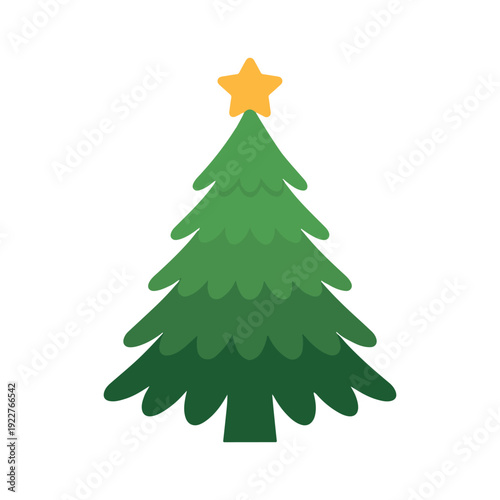 Green christmas tree with golden star topper in festive holiday style