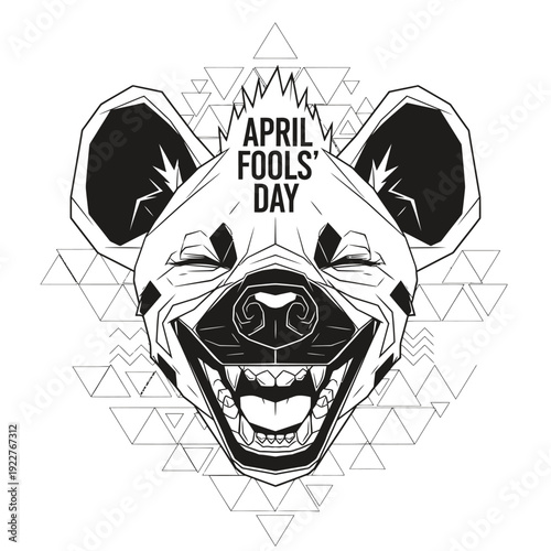 April Fools' Day Hyena Illustration with Wide Grinning Mouth and Sparkles - Joke Concept