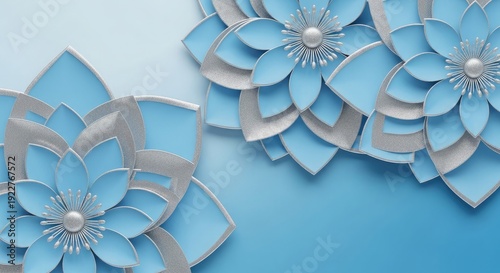 Blue floral arrangement with bejeweled centers on gradient background