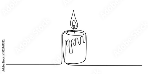 candle continuous one line drawing, One continuous line drawing of candle vector illustration. Candle continuous line art. Burning candle one line drawing. Warmer, lamp, interior concept. One line