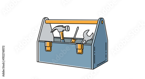 Blue Toolbox with Tools Inside.