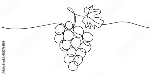 grape fruit continuous one line drawing, Single continuous line drawing healthy organic grapes for vineyard logo identity. Fresh tropical fruitage concept for fruit orchard garden icon. one line Icon