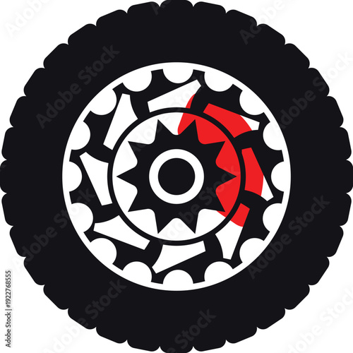 Black rubber wheel tire design. Wheel tires. Car tire tread tracks, Mini Van racing wheel mascot design. Tires road maintenance vector automobile. Auto Van wheel tyre. Vector illustration rim design