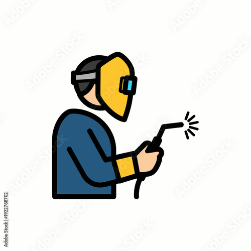 An illustration depicts a welder focused on their task