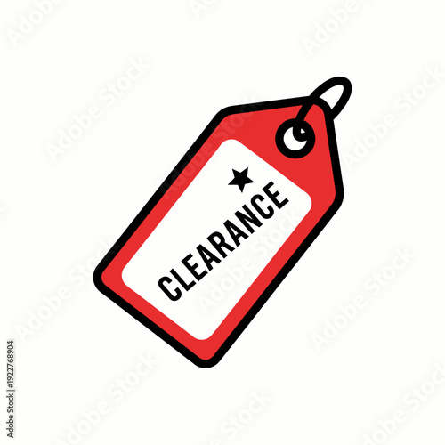 A red clearance tag, a bold visual announcement for deals and discounts