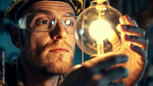 Expert examines light bulb design and electrical components in workshop for project completion