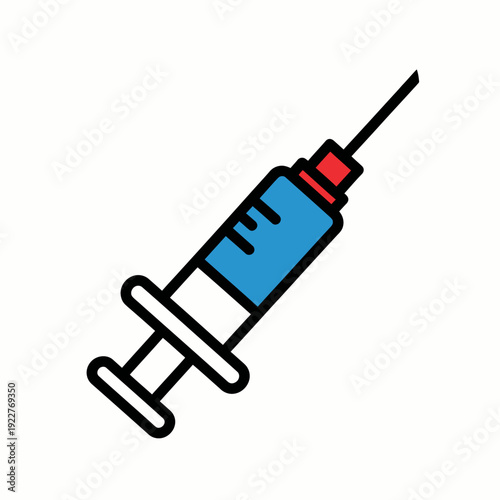 A single syringe filled with blue liquid ready for medical use