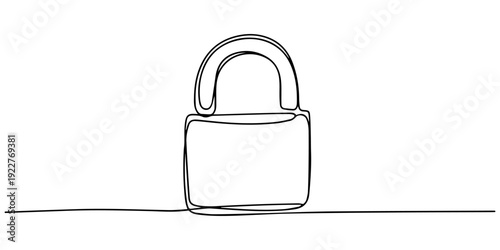 Continuous one line drawing of padlock single line of lock padlock continuous line art vector outline, Continuous one line drawing of padlock single line of lock padlock continuous line art vector
