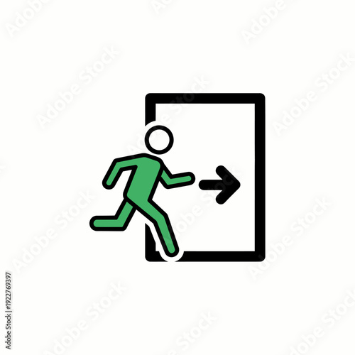 Exit Sign Illustration: A person running towards an open door, with an exit sign. This minimalist design conveys urgency and direction.