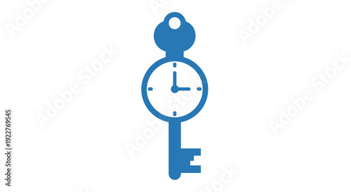 Blue key with clock face.