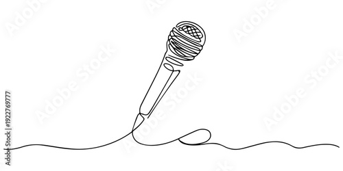 wired microphone continuous one line drawing, wired microphone continuous One line Drawing. Microphone single line art illustration.  One line drawing background. Vector illustration. Line art