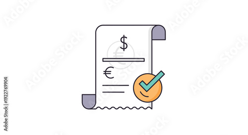 Checkmark on a financial invoice document.