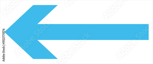 Bold long blue arrow icon pointing to the leftward direction. Vector long arrow isolated on white background.