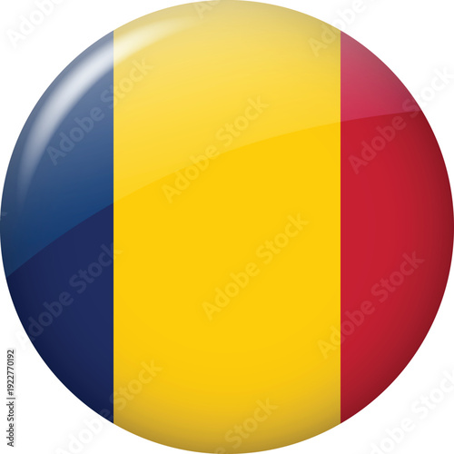 Chad National Flag Round Glossy Button With Vertical Tricolor