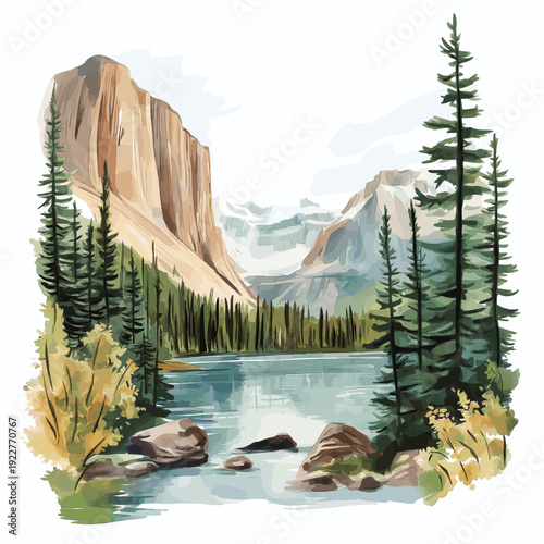 Nahanni National Park Reserve. Nahanni National Park Reserve hand drawn watercolor illustration