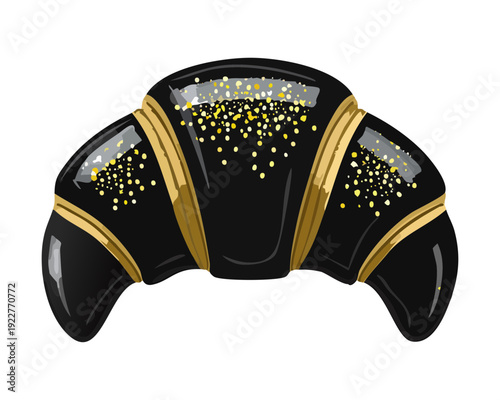 Dark chocolate glazed croissant decorated with golden sprinkles and luxury toppings for premium bakery brand marketing materials - Vector Illustration