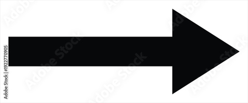 Long black arrow icon. Black directional arrow pointing to the right side. Vector style long arrow isolated on white backdrop.