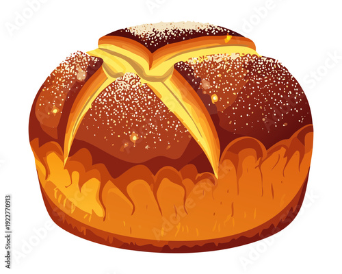 Artisan braided bread loaf with golden crust and sprinkled sugar for rustic bakery shop branding and posters - Vector Illustration