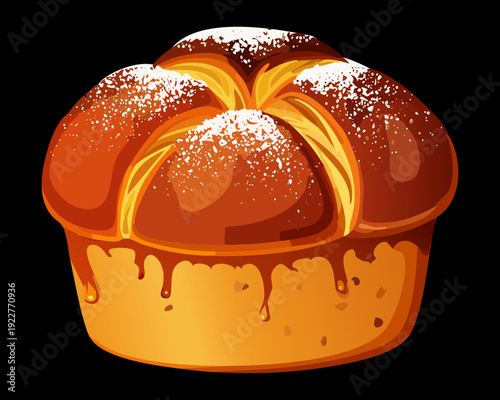 Sweet brioche bun with glossy golden finish and braided pattern for traditional pastry shop and bakery menu - Vector Illustration