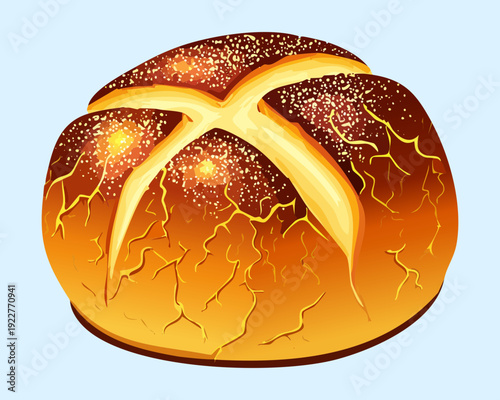 Traditional twisted bread roll with sugar topping and golden brown crust for European style bakery advertisement campaigns - Vector Illustration