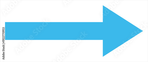 Straight long blue arrow icon, right bold line, blue cursor, horizontal element, thick pointer vector long arrow icon. Bold arrow icon. Vector illustration.