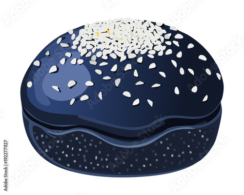 Modern charcoal burger bun with white sesame seeds and black crust for trendy fast food restaurant menus - Vector Illustration