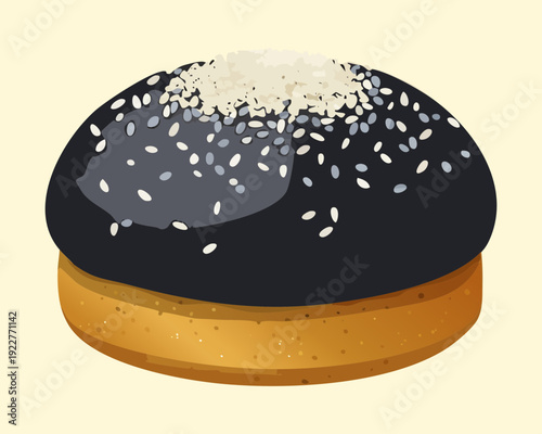 Dark artisan bread roll with white topping and soft texture for contemporary bakery menu and food blog - Vector Illustration