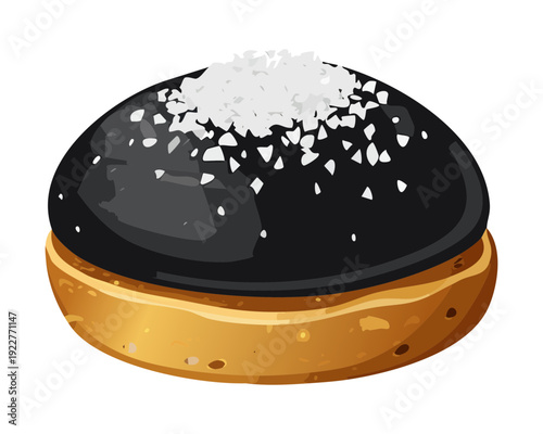 Black sesame bun with snowy white coconut flakes for creative dessert burger and modern bakery shop design - Vector Illustration