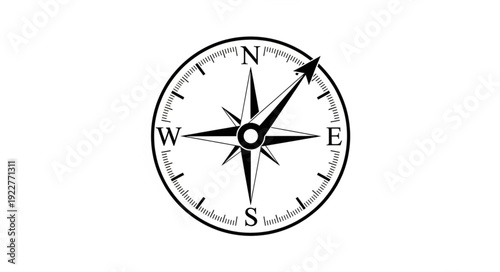 Detailed compass rose illustration pointing towards the east direction, navigation concept.