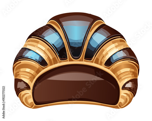 Elegant chocolate croissant with blue and gold accents for luxury dessert branding and premium bakery shop advertising - Vector Illustration