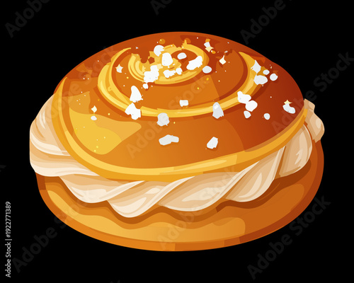 Sweet pastry bun with orange glaze and sugar crystals for traditional breakfast bakery and cafe dessert branding - Vector Illustration