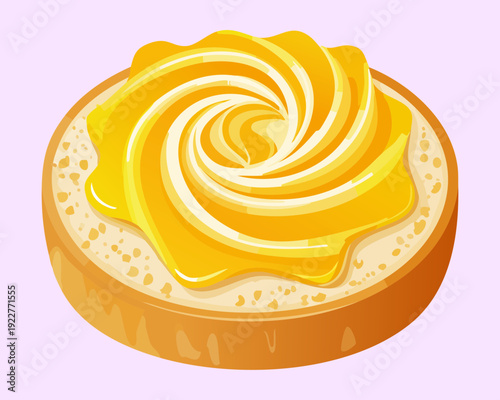 Custard tart with yellow cream topping and flaky pastry crust for traditional bakery and dessert shop branding - Vector Illustration