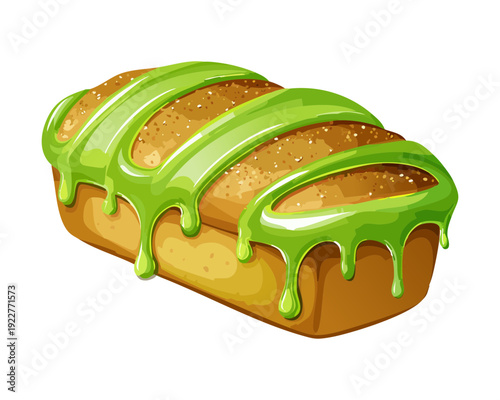 Sliced matcha green tea bread with sweet glaze for healthy breakfast and Japanese style bakery shop menu - Vector Illustration