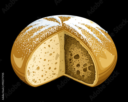 Sliced bread roll with dark chocolate filling for sweet bakery snack and traditional pastry shop branding - Vector Illustration