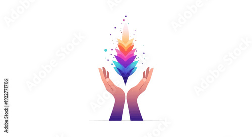 A colorful illustration of two hands releasing a vibrant, rainbow-colored powder explosion against a clean white background