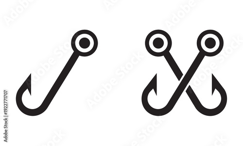 Fishing hooks collection,  fish hook logo icon, fishing hook silhouette vector illustration on a white background